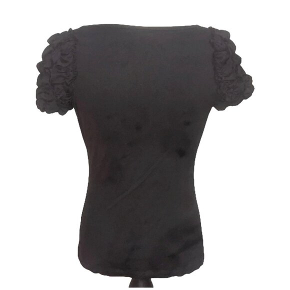 Worthington Black Puff Sleeve Blouse Sz Small Women's Cute Blouse - Picture 2 of 6